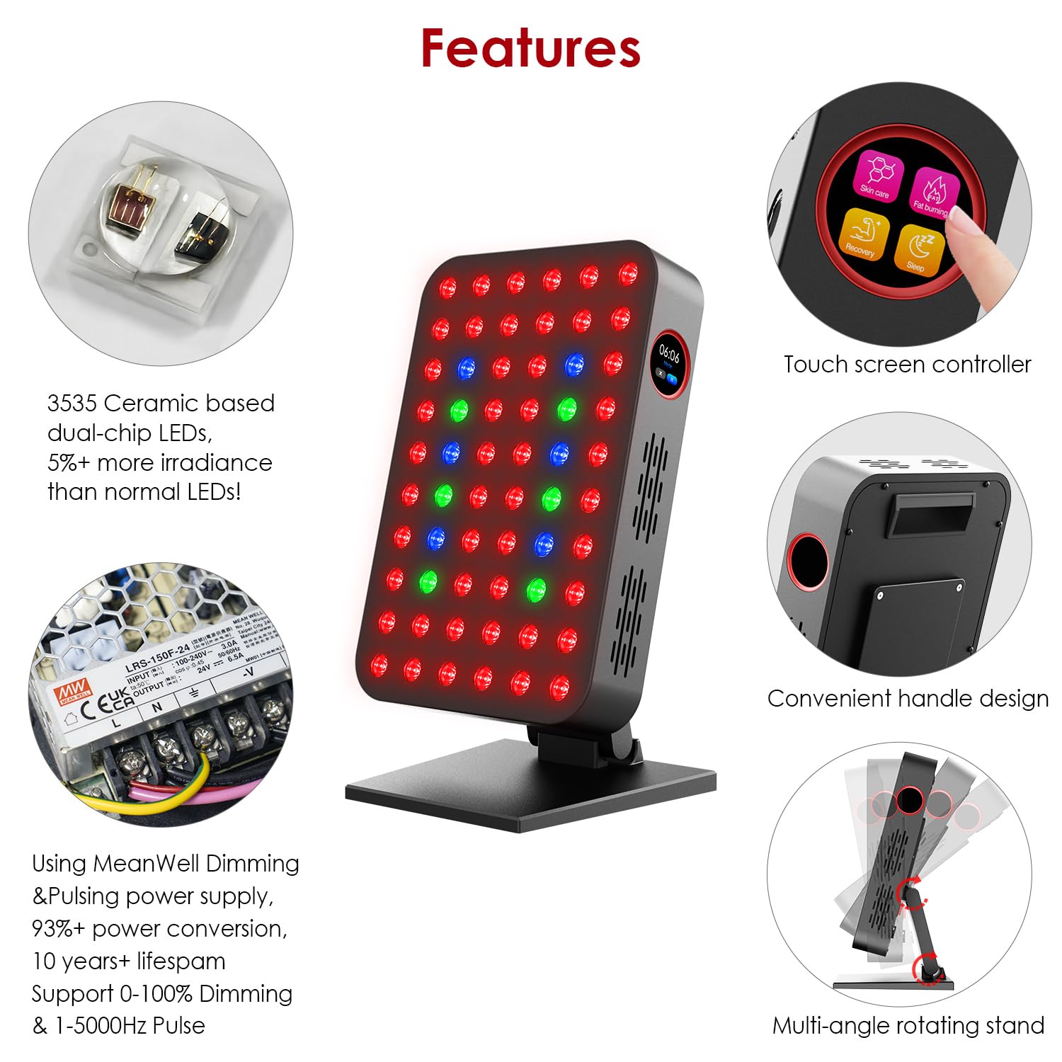 Terapia de luz roja, azul y verde para cuerpo, paneles rojos de infrarrojo cercano de 300 W, 60 LED de doble chip sin parpadeo, ideal para cuerpo, cara, mantener, energía, dolor muscular