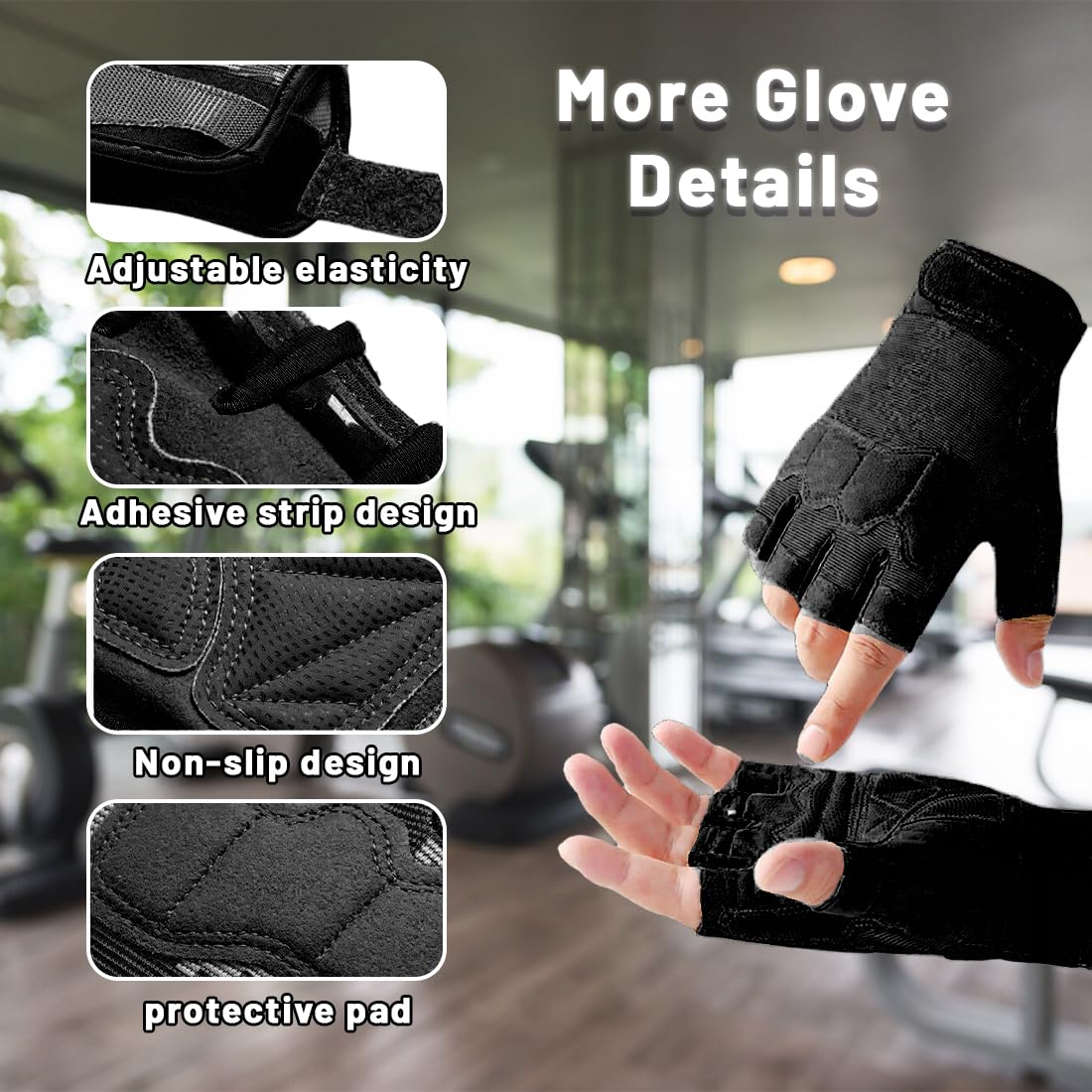 Guanti Tattici Mezze Dita - Per Ciclismo E Outdoor - Traspiranti Con Protezione EVA - Foto 4