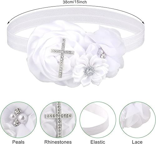 Miniatura 4 de 6 piezas de regalos de primera comunión para niñas y niños, incluyendo babero bordado blanco con cruz, calcetines de bautismo con diadema de perlas