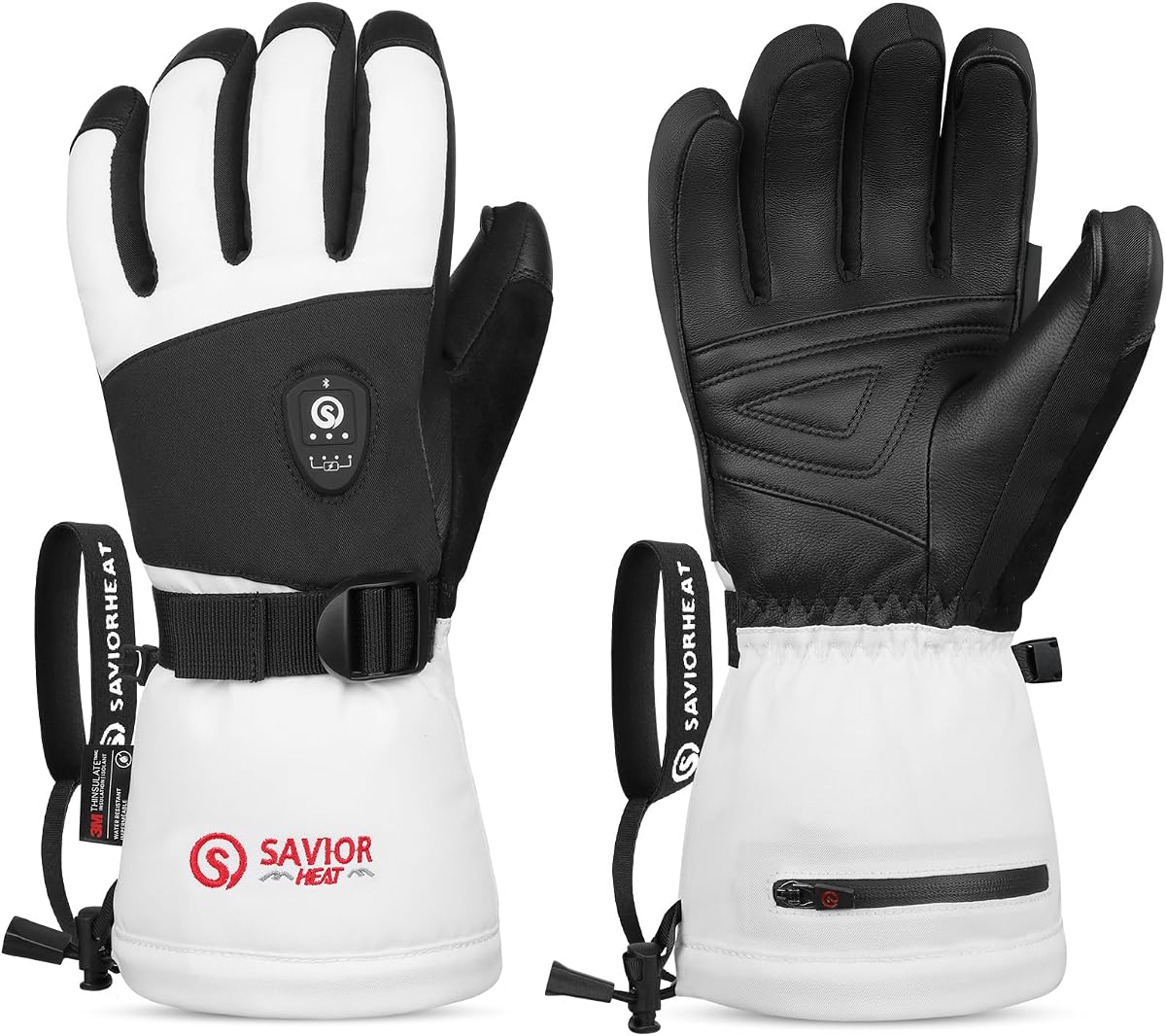 SAVIOR HEAT Heated Ski Gloves 2.0 for Men Women 7.4V 3000mAh Fast Charging Electric Rechargable Batteries 3M Thinsulate Waterproof Touchscreen Bluetooth App Snowboarding Ice Skating Gloves