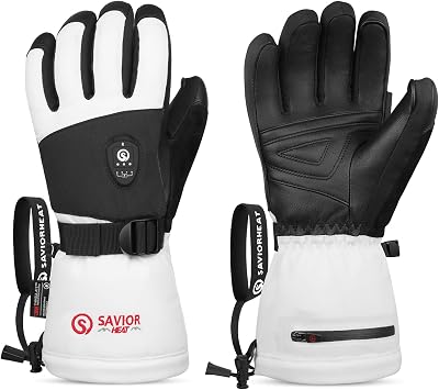 SAVIOR HEAT Heated Ski Gloves 2.0 for Men Women 7.4V 3000mAh Fast Charging Electric Rechargable Batteries 3M Thinsulate Waterproof Touchscreen Bluetooth App Snowboarding Ice Skating Gloves