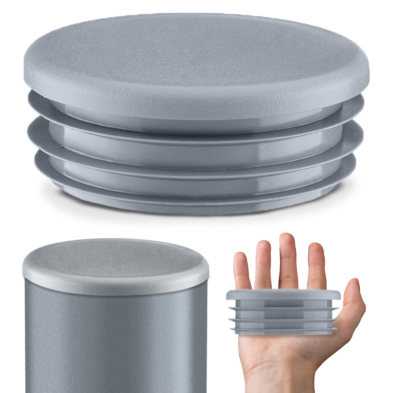 EMFA Tapón para Tubo Redondo Acanalado 120 mm Gris, 50 Unidades | Tapa para Tubo, Capuchón para Tubo, Plástico PE, Protección contra el Polvo