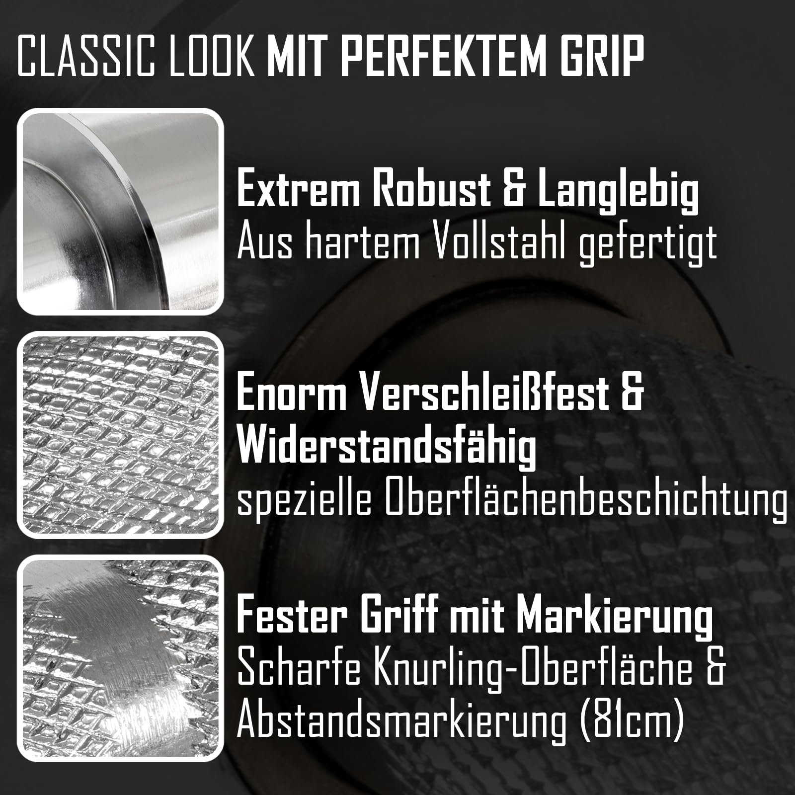 Strength Shop Olympia Langhantel 20kg, 220cm Länge & 29mm ⌀, Stahl Langhantelstange 50mm Scheibenaufnahme mit scharfer Rändelung, perfekt für Kniebeugen, Kreuzheben, & Co.