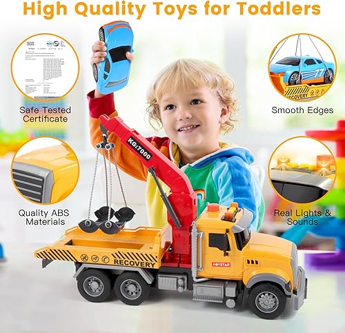 Miniatura 3 de Camión de juguete para niños de 3, 4, 5, 6, 7 años, camión de remolque grande de 15 pulgadas, camión de transporte de juguete con roadster, camiones