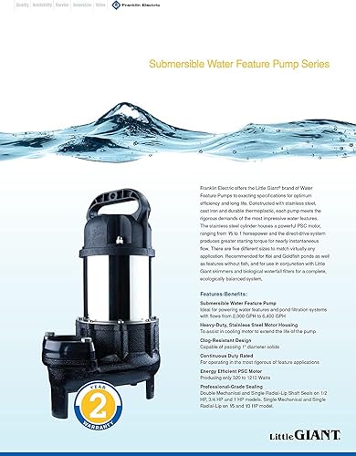 Miniatura 8 de Little Giant 566070, WGFP-100 Bomba de agua de acero inoxidable y hierro fundido de 115 voltios, 6400 GPH con cable de 19 pies, color negro