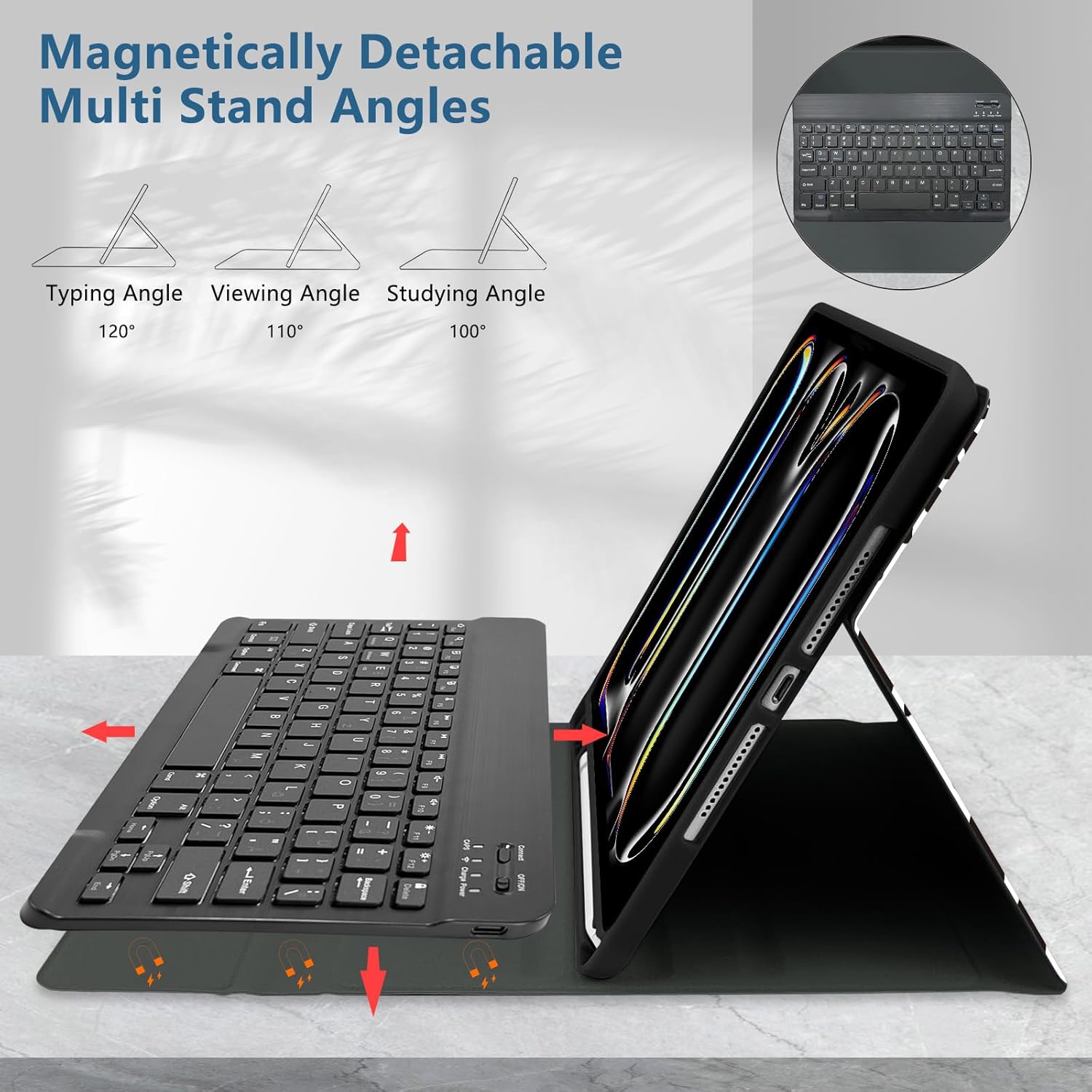TopPerfekt for iPad Pro 11 Inch M4 2024 (5th Generation) Case with Bluetooth Keyboard (Detachable, Rechargeable, Magnetically Absorbent), Auto Sleep/Wake, Pencil Holder - Black Cow