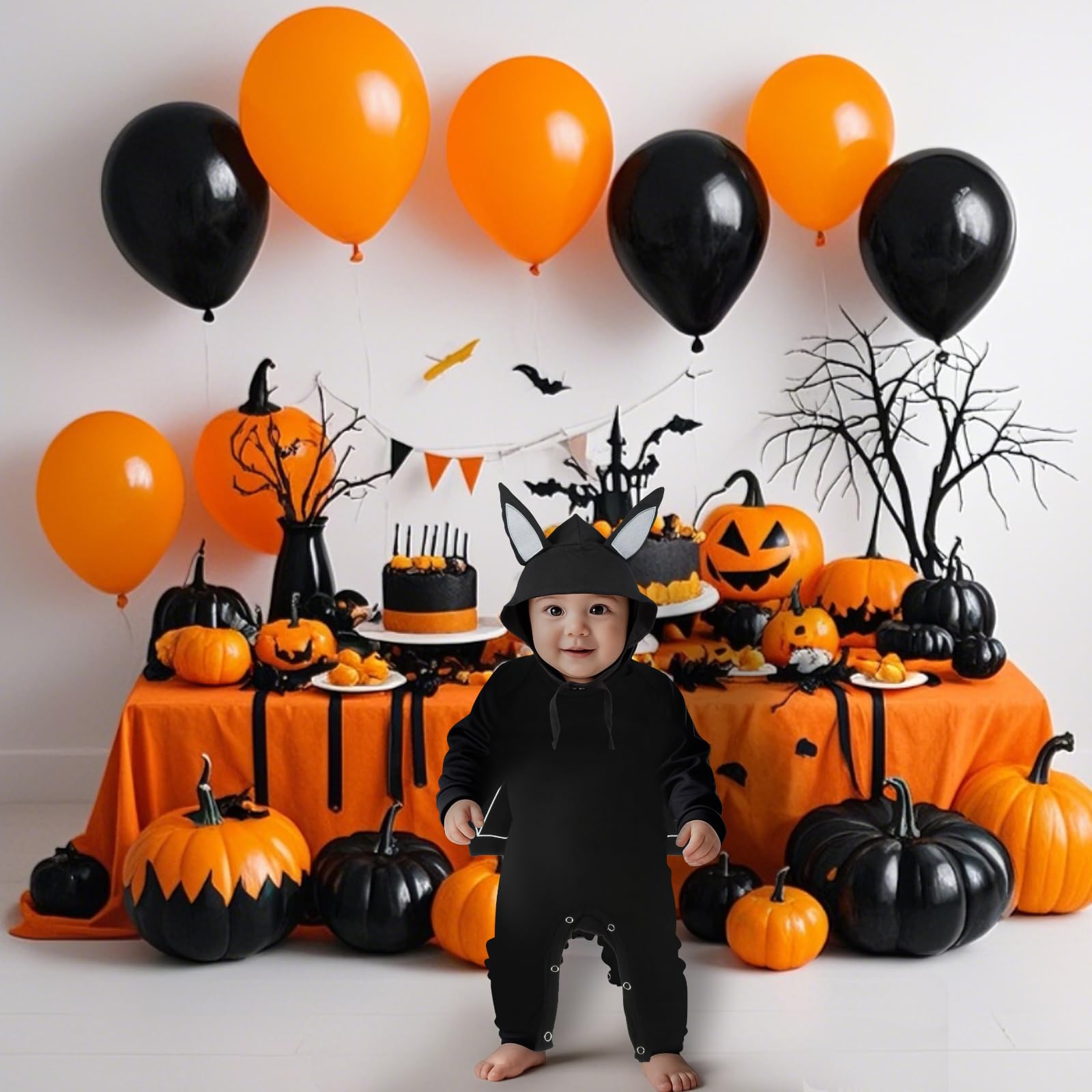 Lifreer Halloween Kleinkind Fledermaus Muster Strampler mit Hut Halloween Cosplay Kostüm Jumpsuits Outfits für Neugeborene Baby Jungen Mädchen (18-24 Monate)
