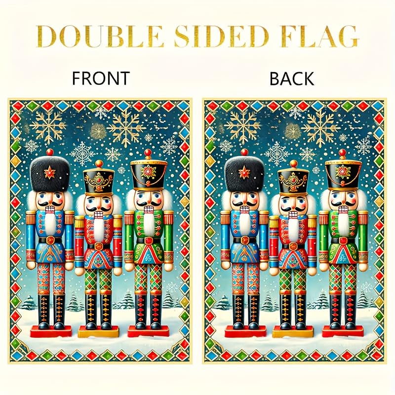 Image of BlissYard Christmas Nutcracker Soldiers Garden Flag 12x18 Inch Polyester | Double sided polyester, Christmas nutcracker soldiers snowflakes design, classic holiday decor for porch and yard