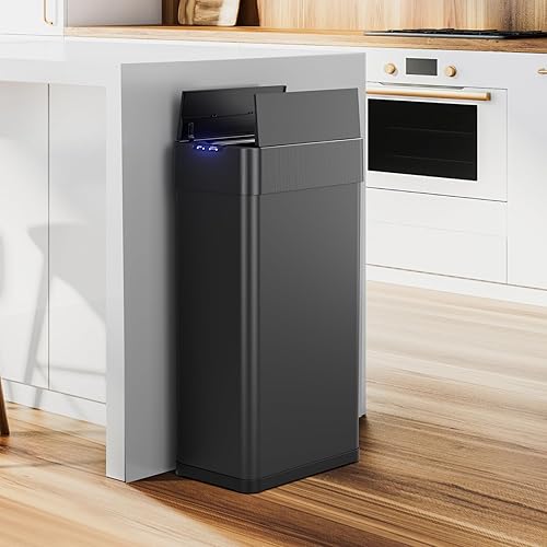Miniatura 7 de TLSUNNY Basurero automático de 16 galones, de acero inoxidable, con sensor de movimiento, cubo de basura inteligente con tapa de mariposa, anillo de