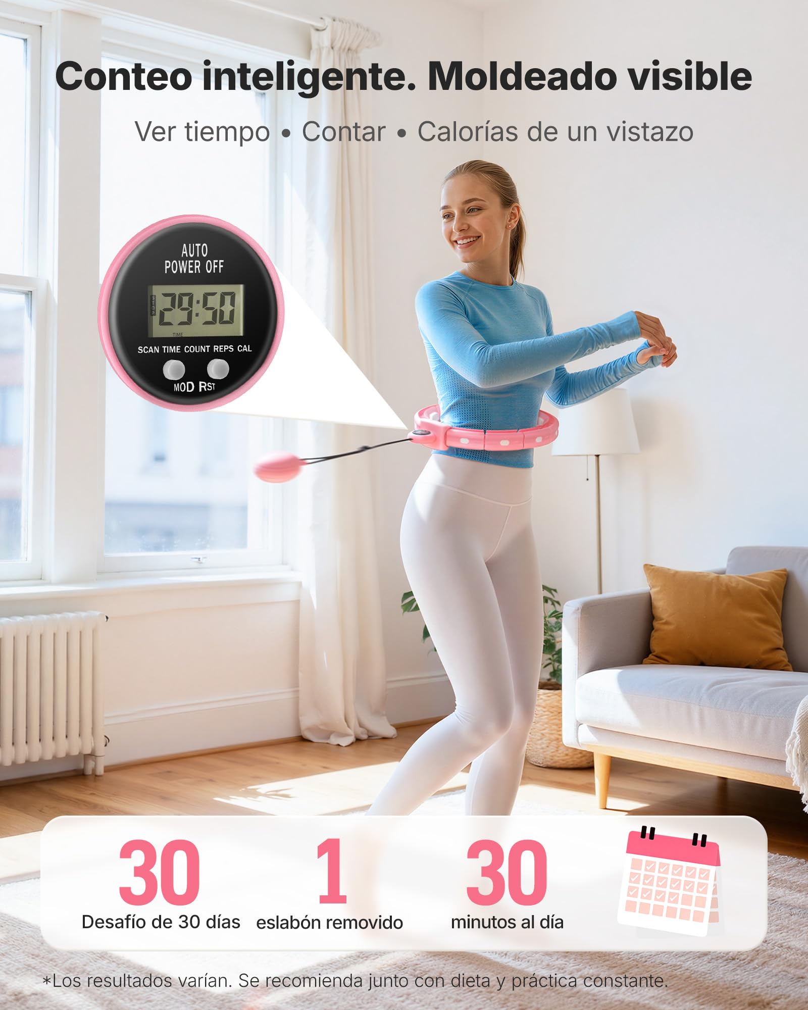 MERACH Hula Hoop para Adultos con Contador de Calorías, Hula Hoop Fitness Silencioso, Desmontable, para Cintura 84-144 cm, para Quemar Grasa y Cardio, Equipo de Entrenamiento en Casa