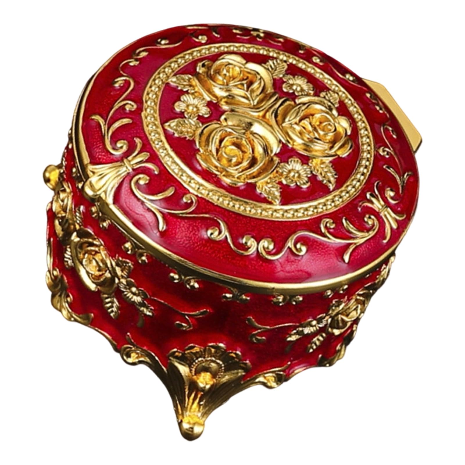 Msioytog Romance Vintage Enameled Jewelry Box Round Metal Container for Organizing Small Jewelry Items Rose Box