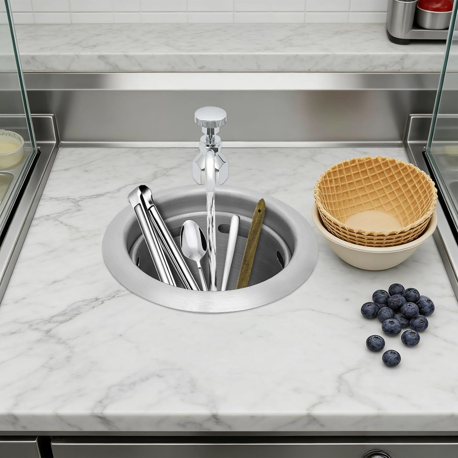 Commercial Dipper Well Faucet & Bowl Set, Coffee Shop Bar Counter Sink Faucets Set, Stainless Steel Dipperwell Faucet for Coffee Shops Ice Cream Shop Wet Bar RV Sinks (Standard Bowl)