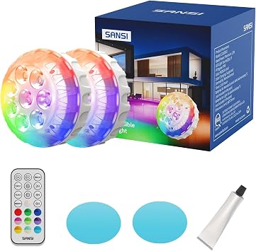 SANSI LED Submersible Lights Pro 2 Packs with Remote, 20 RGB Color Changing Pool Lights for Above Ground Pools, with Magnets & Suction Cups, Battery Operated for Indoor, Outdoor, Vase, Pond, Hot Tub