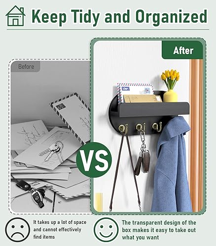 Miniatura 4 de buways Soporte para llaves de pared, soporte para llaves decorativo de pared y soporte de correo con estante, moderno soporte para llaves para