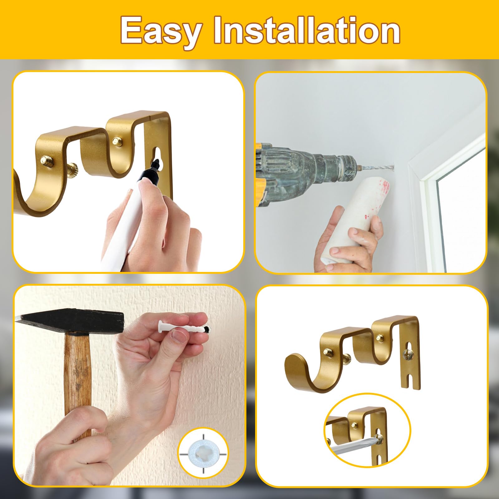 Double Curtain Rod Brackets - Gold Finish -4
