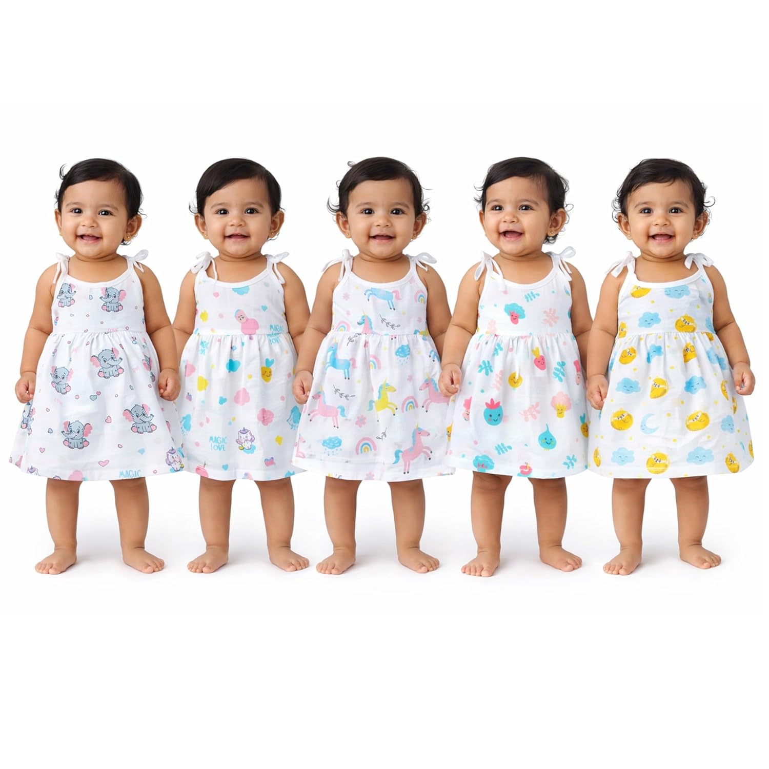 VParents 100% Organic Cotton knoted Tying Newborn Baby Girls Sleeveless Summerwear Dress | Casual Muslin Frock with Multiple Cute Prints for Infants
