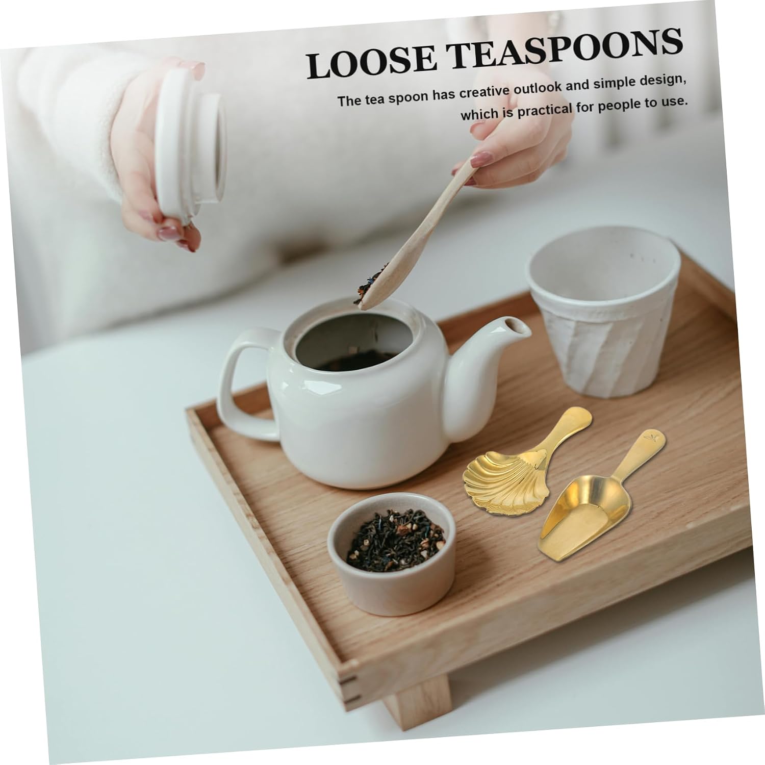 DECHOUS 2pcs Mini Brass Tea Spoons Handmade Shell Design Portable Tea Scoop Measuring Kitchen Accessories