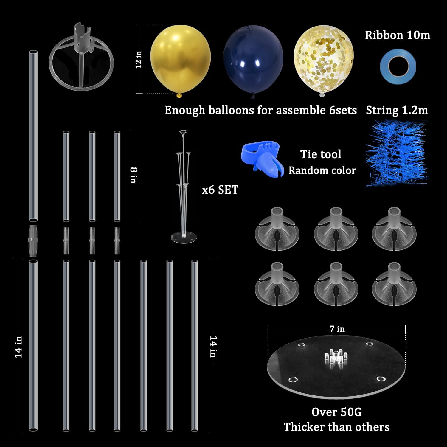 6 Set Balloon Stand with Blue and Gold Balloons Centerpiece Table Decorations for Birthday Wedding Anniversary Father's Day Retirement New Years Graduation Decorations Class of 2026 - Image 3