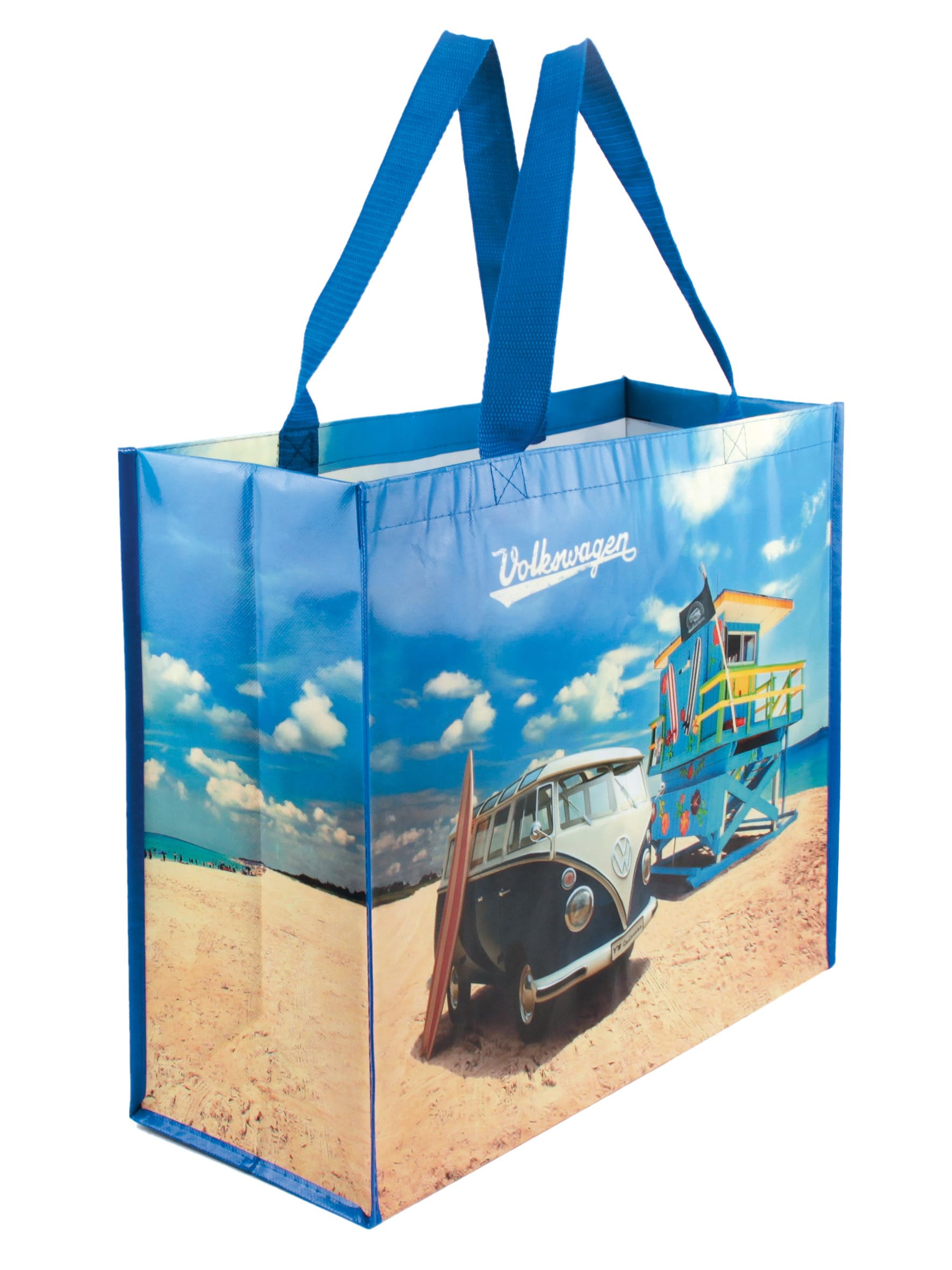 BRISA VW Collection - Volkswagen Reusable Polyester Shopping Bag Grocery Sack with T1 Bus Campervan Motif