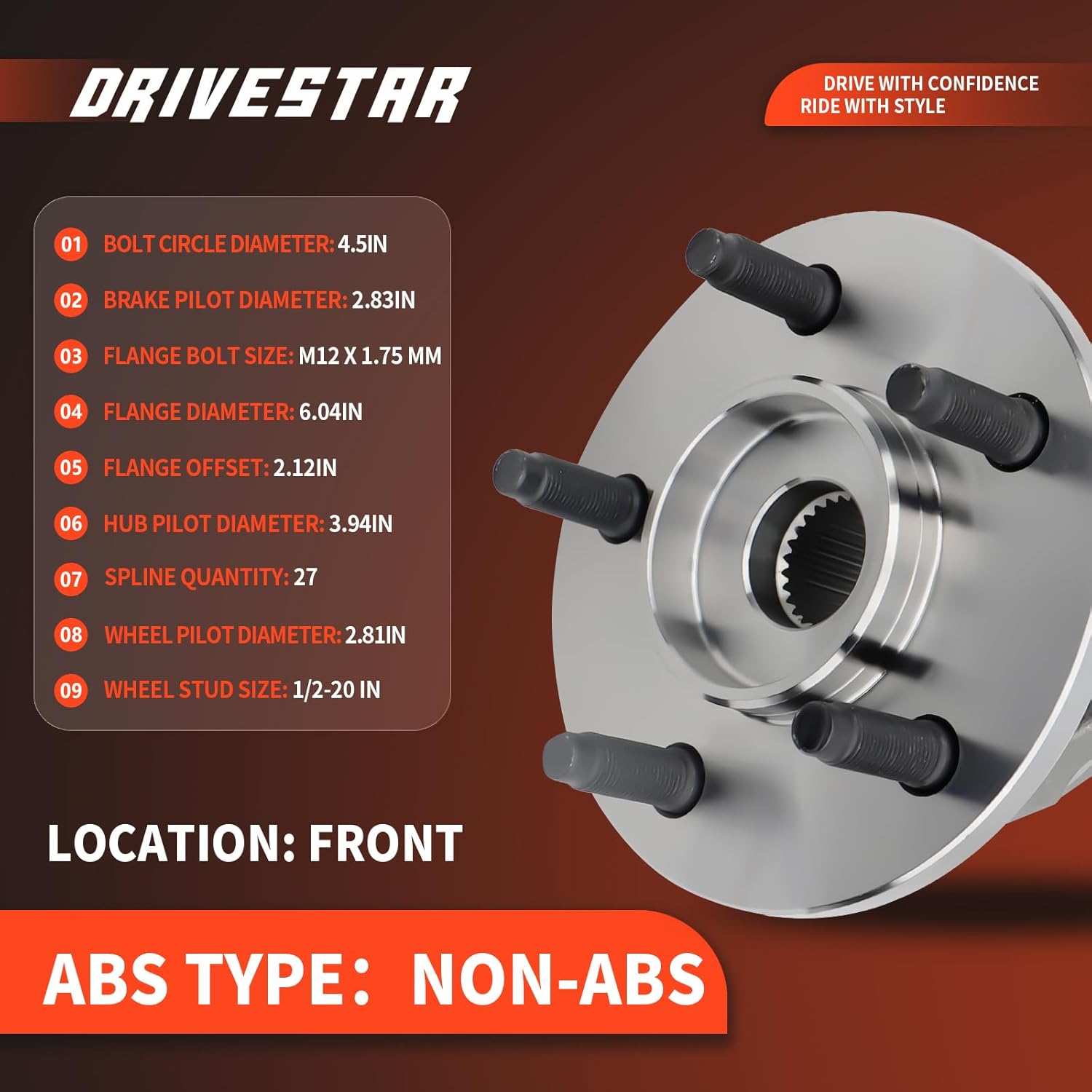 DRIVESTAR 513178 BR930325 Front Wheel Hub and Bearing Assembly for Jeep Liberty 2002-2005, 5 Lugs w/o ABS