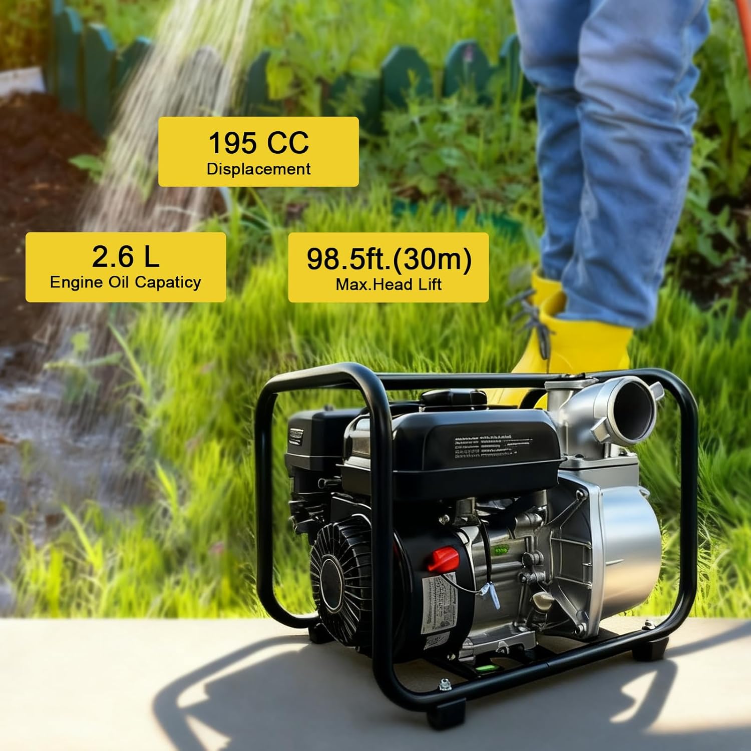 7HP Gasoline Powered Water Pump | 3" Inlet/Outlet | 208CC 4-Stroke OHV Engine | for Irrigation, Flood Control & Construction