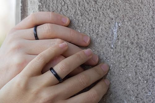 Miniatura 3 de Set of two carbon fiber round wedding bands. Unique and modern black rings. Water resistant, very durable and hypoallergenic. (00100_3N4N)