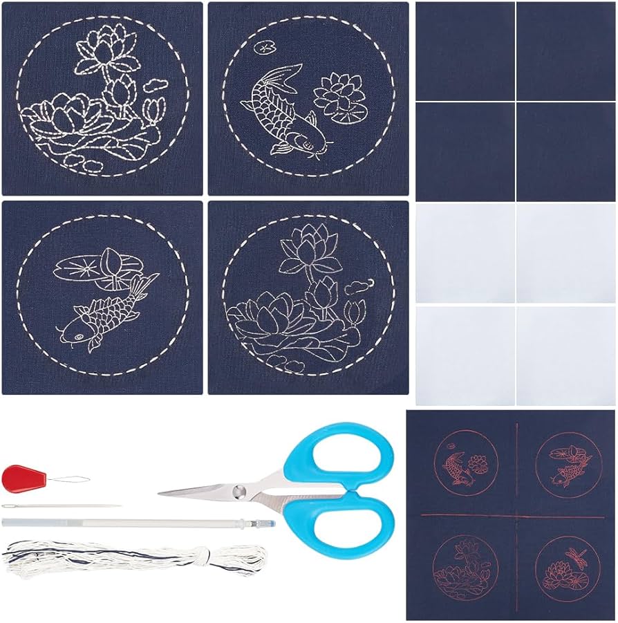 FREEBLOSS 4 Set DIY Sashiko Onderzetter Kit Wateroplosbare