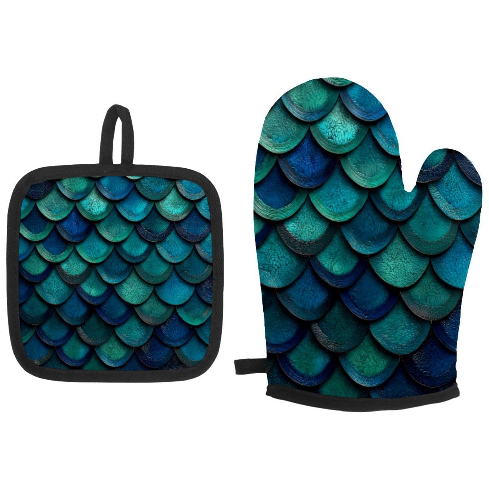 Maniques turquoise isolantes : évitez les brûlures en cuisine avec style sirène féerique