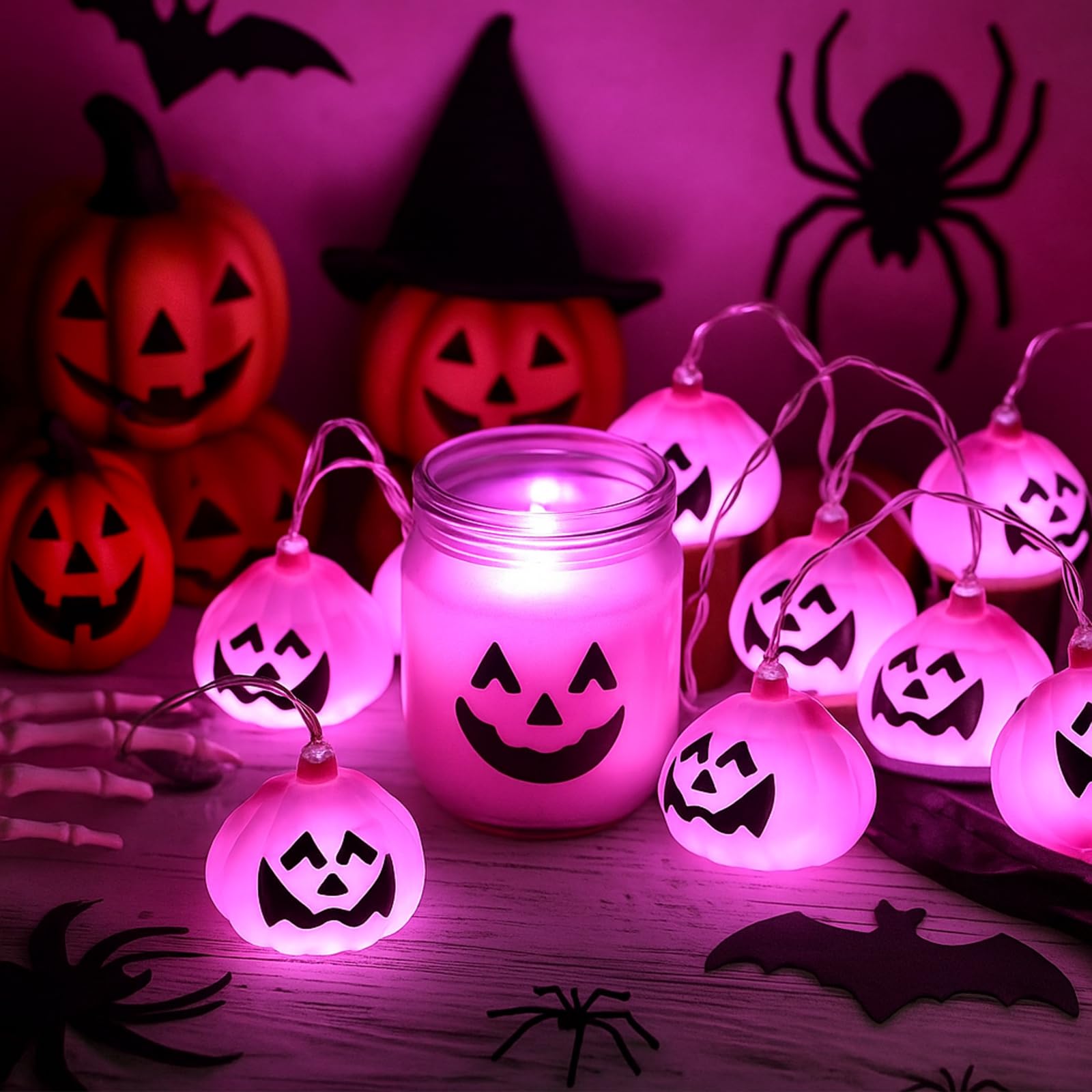 Amazon.com: Glooglitter Pink Halloween Pumpkin Lights 6.5 ft Pink