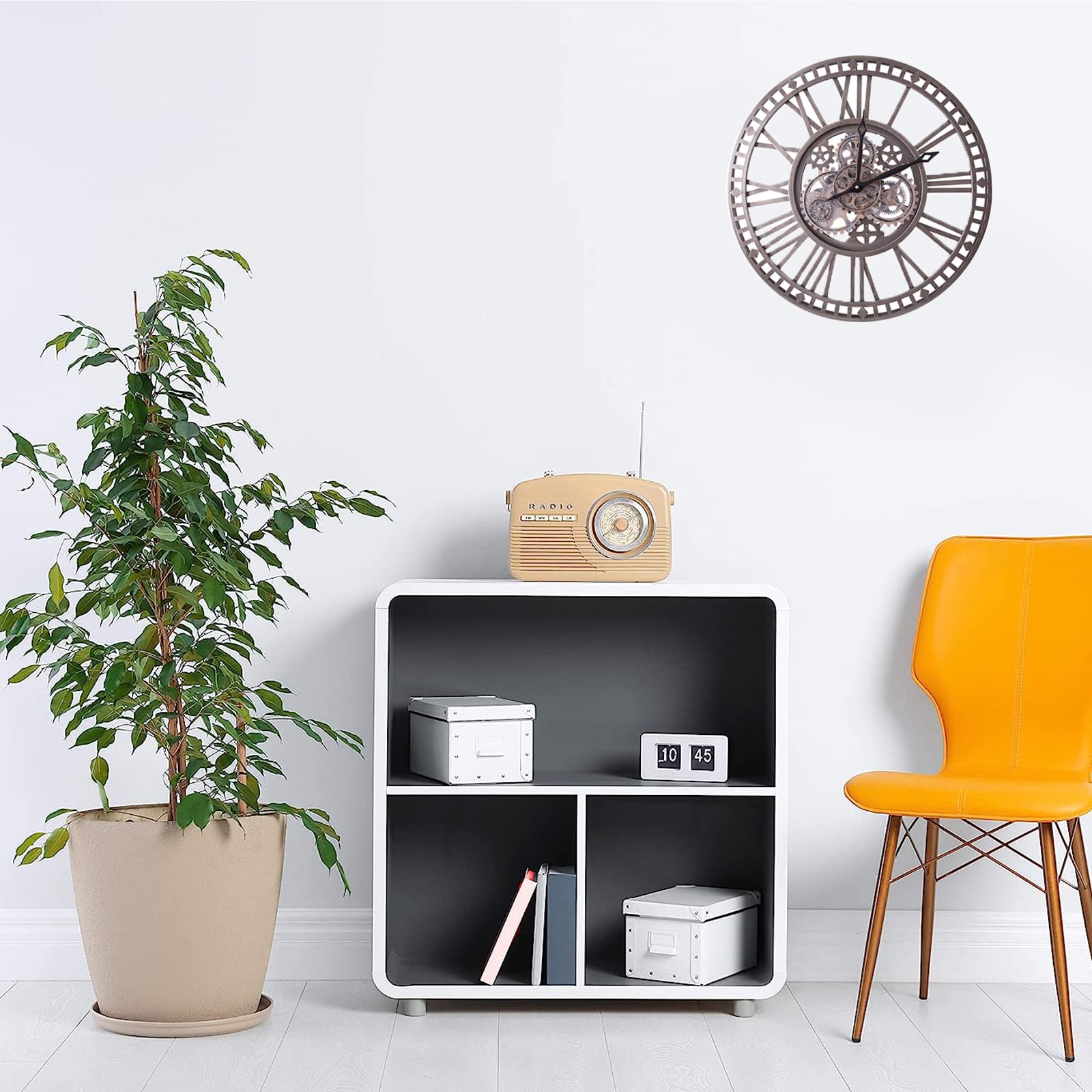 Reloj De Pared Grande Salon Engranajes Giratorios, NúMeros Romanos Retro para Bar CafeteríA Cocina 24 Pulgadas