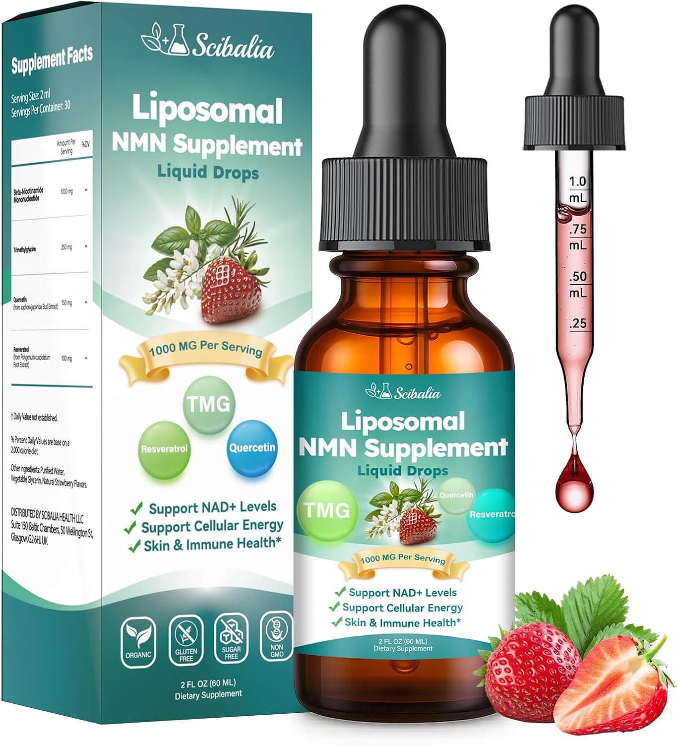 NMN Supplement Liquid Drops,4-in-1 NMN Beta 1000mg w. Quercetin TMG Resveratrol for Anti Aging Energy & Immune Support, NMNH Alternative Liposomal High Absorption for Women Men