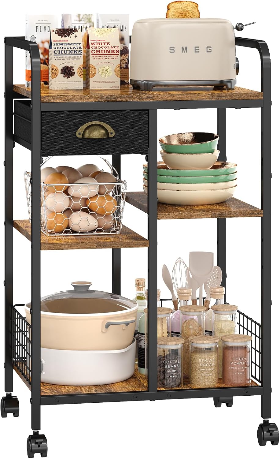 keomaisyto Kitchen Serving Storage Cart with Table Top & Drawer, 3-Tier Rolling Utility Cart on Wheels with Adjustable 2 Storage Shelves, Coffee Bar cart for Kitchen/Dining/Living Room keomaisyto Kitchen Serving Storage Cart with Table Top & Drawer, 3-Tier Rolling Utility Cart on Wheels with Adjustable 2 Storage Shelves, Coffee Bar cart for Kitchen/Dining/Living Room