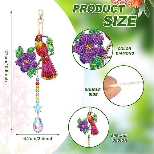 Miniatura 3 de Tradder Juego de 6 carillones de viento con diseño de diamantes, diseño de pájaros y diamantes, adornos de flores de doble cara con colgante de