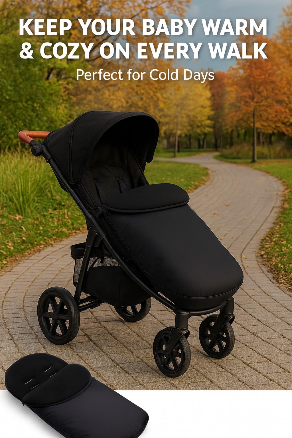 BABYMAM Coprigambe universale per passeggino e passeggino, fodera in caldo pile, impermeabile, 2 in 1, con dita comode, colore: nero