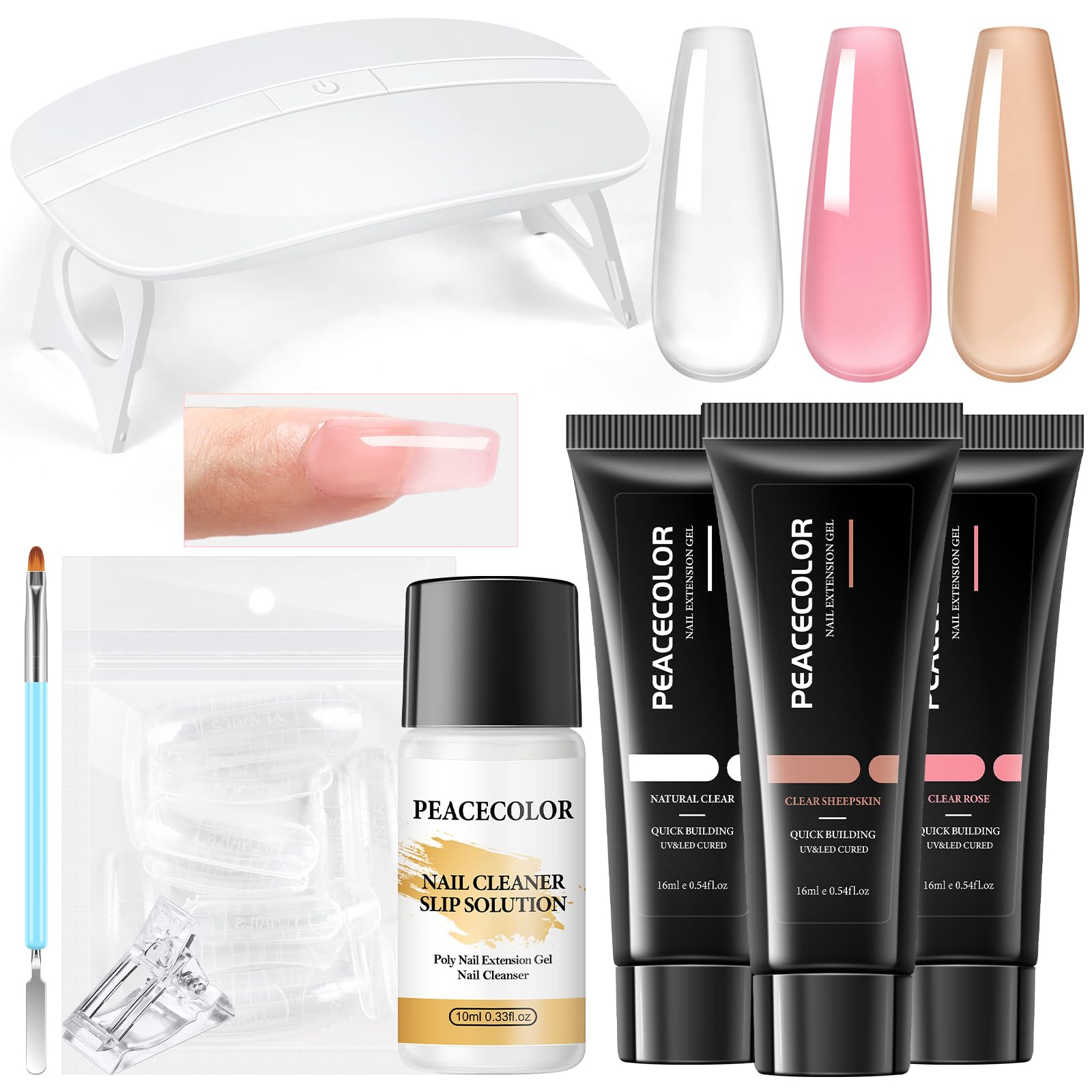 Amazon.com: PEACECOLOR Poly Nail Gel Kit with U V Light, 3 Colors