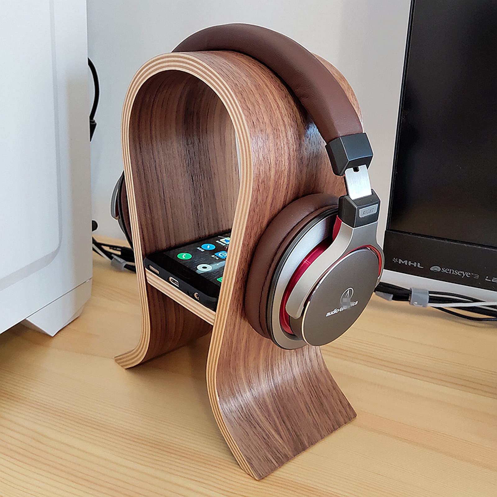 Poggia Cuffie/Porta Cuffie Stand for Cuffie in Legno - Stand for Cuffie Finish Walnut Finish Gaming Display for Cuffie Creative Computer Put Auricolare Supporto per Cuffie
