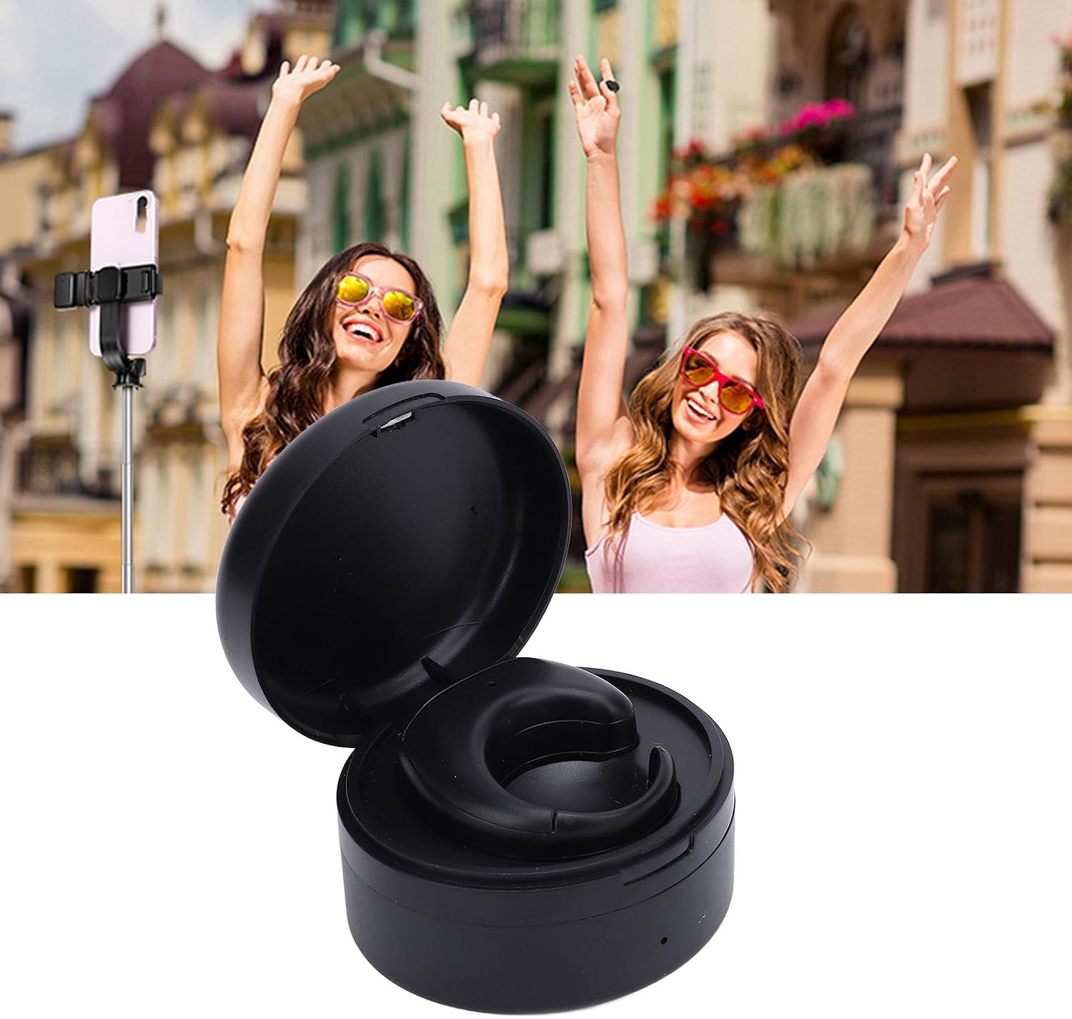 Remote Control Scrolling Ring, Camera Shutter for Android Phones Tablets with Charging Case, Liberate Your Hands, Compatible with Video/Reading App (Black)