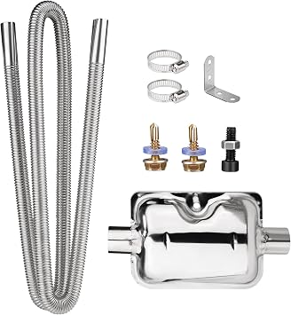 Car Exhaust Hose, Stainless Steel Diesel Heater Exhaust Pipe, Flexible Tail Pipe Diesel Gas Vent Hose, Parking Heater Pipe, Car Air Heater Exhaust Pipe with Silencer & 2 Hose Clips 200CM