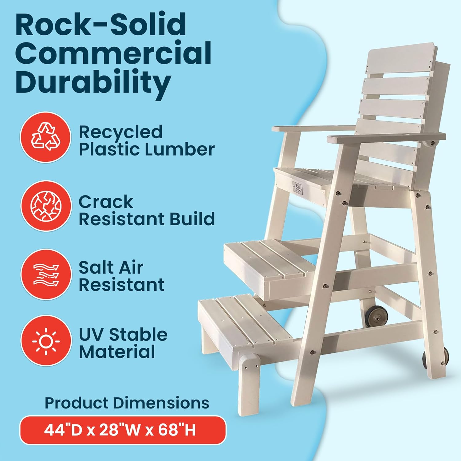 Lifeguard Chair for Pool, Lake and Beach (40") Made in The USA - Durable Recycled Plastic Lumber, Long Service Life, Comfortable with Wide Steps, Stable Platform