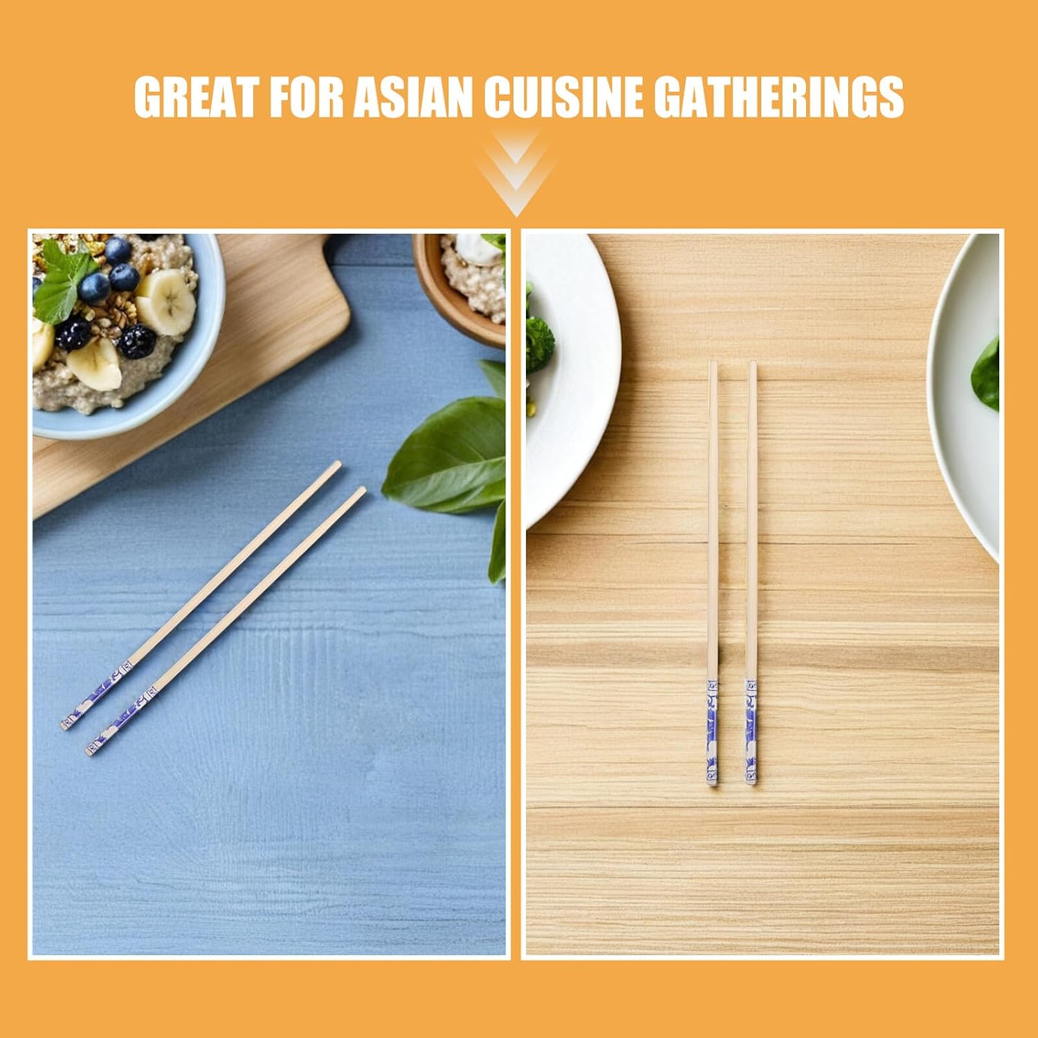 Disposable Chopsticks Set, 50 Pairs, Traditional Chinese Blue and White Porcelain Style, Non-slip Decorative Sticks for Sushi, Ramen, Party Dining