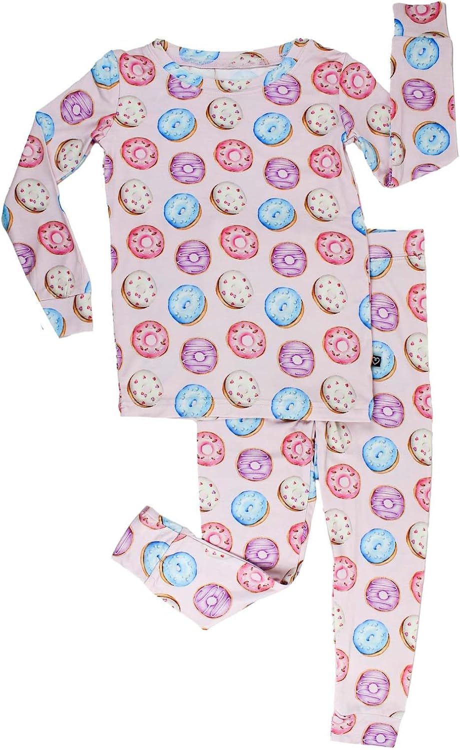 Lev Baby Pink Bamboo Pajamas 2-Piece Lounge Set, Sustainable Pajamas, Long Sleeve, Washable, Cute Jumper Design.