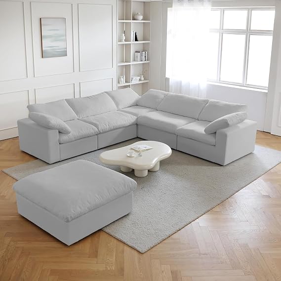 JACH Ottoman Module for Living Room, Cushion Covers Removable, Modern Minimalist Breathable Ottomanes Footstools for Living Room Apartment (Gray)