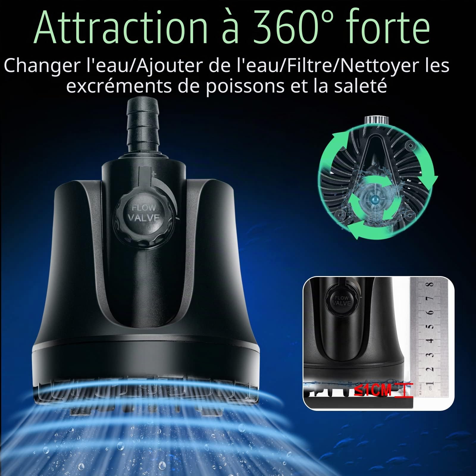 AQQA Pompe à eau submersible , pompe de fontaine ultra-silencieuse de 2500 L/H, étang d'aquarium à grande hauteur de 8,9 pi