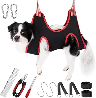 Lukovee Pet Grooming Hammock Supplies Kit for Small Dogs & Cats, 12 In 1 Dog Grooming Harness Restraint Sling Bag with Comb & Nail Clippers/File for Pets Nail Trimming/Bathing/Ears Care Washing (BR,S)