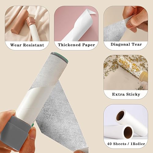 Miniatura 4 de Mini rodillo de pelusa para ropa, 2 rodillos, 80 hojas, rodillos de pelusa de viaje para pelo de mascotas, extra pegajoso