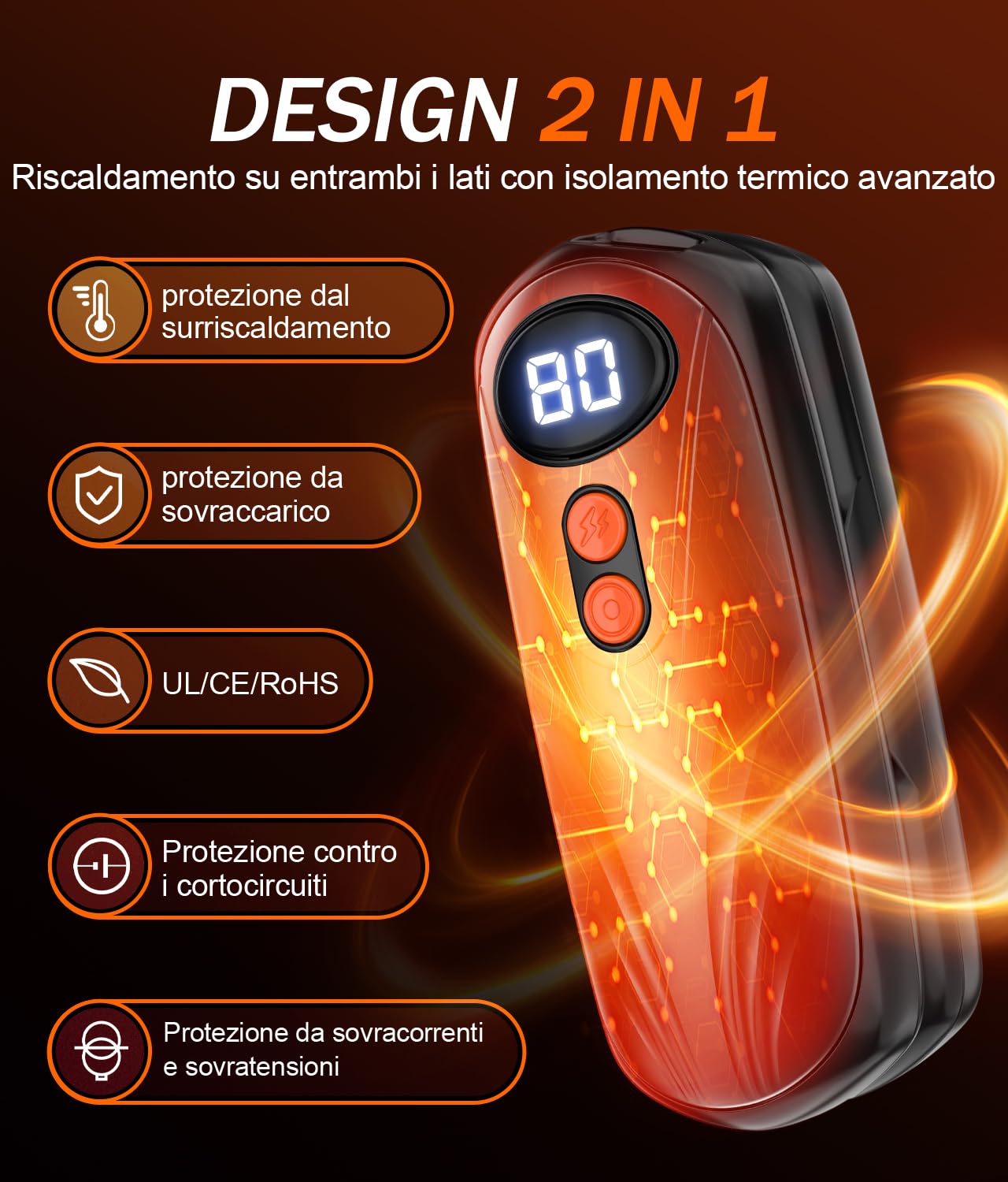 Scaldamani Elettrico 2 Pezzi, Scalda Mani Ricaricabile Portatile 6000mAh, 5 Livelli di Riscaldamento, Scaldamani Riutilizzabile per Campeggio, Escursionismo, Caccia, Regalo per Uomini e Donne