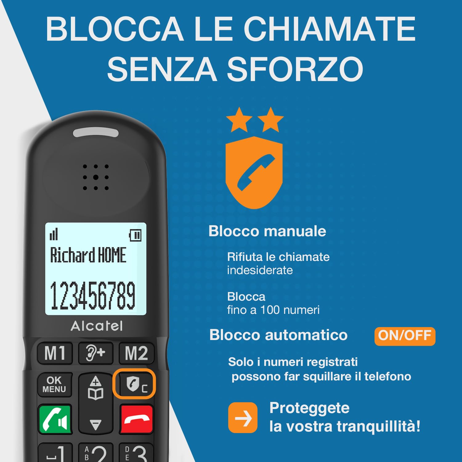 ALCATEL XL685 - Telefono fisso cordless DECT Senior Formato XL - Display grafico ad alta leggibilità - Tasti grandi - Boost Audio - Vivavoce - Blocco chiamate - Nero