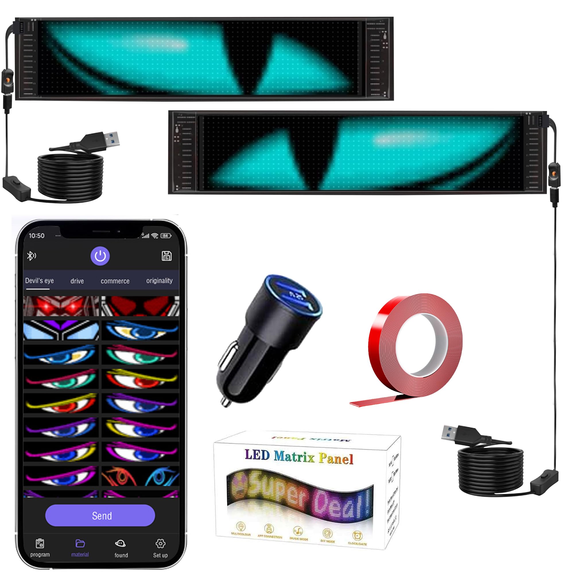 Devil Eyes Light: Devil Eyes LED Indicador (47 x 12 cm) con aplicación Bluetooth, indicador LED de ojos programable, letrero de neón para interior y exterior fiesta (47 x 12 cm, 2 unidades)