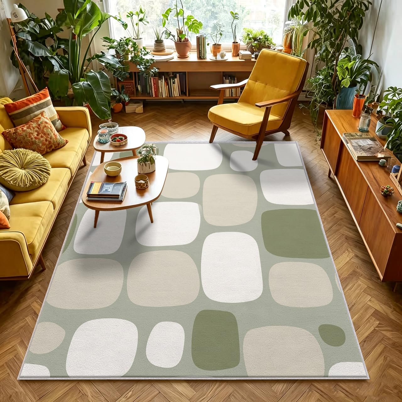 Tapis Vert Sauge Salon Chambre Interieur Carré 100x100 cm