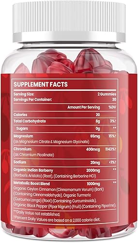 Miniatura 8 de Gomitas de suplemento de berberina de 2000 mg, berberina de alta potencia con caramelo de canela de Ceilán, cúrcuma, magnesio, cromo, sin azúcar,